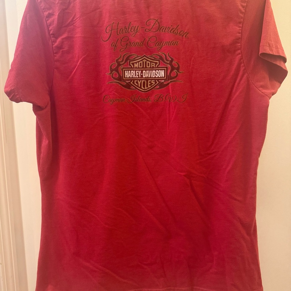 Harley-Davidson Red Short Sleeve Logo Tee with Gold Print - Picture 5 of 9